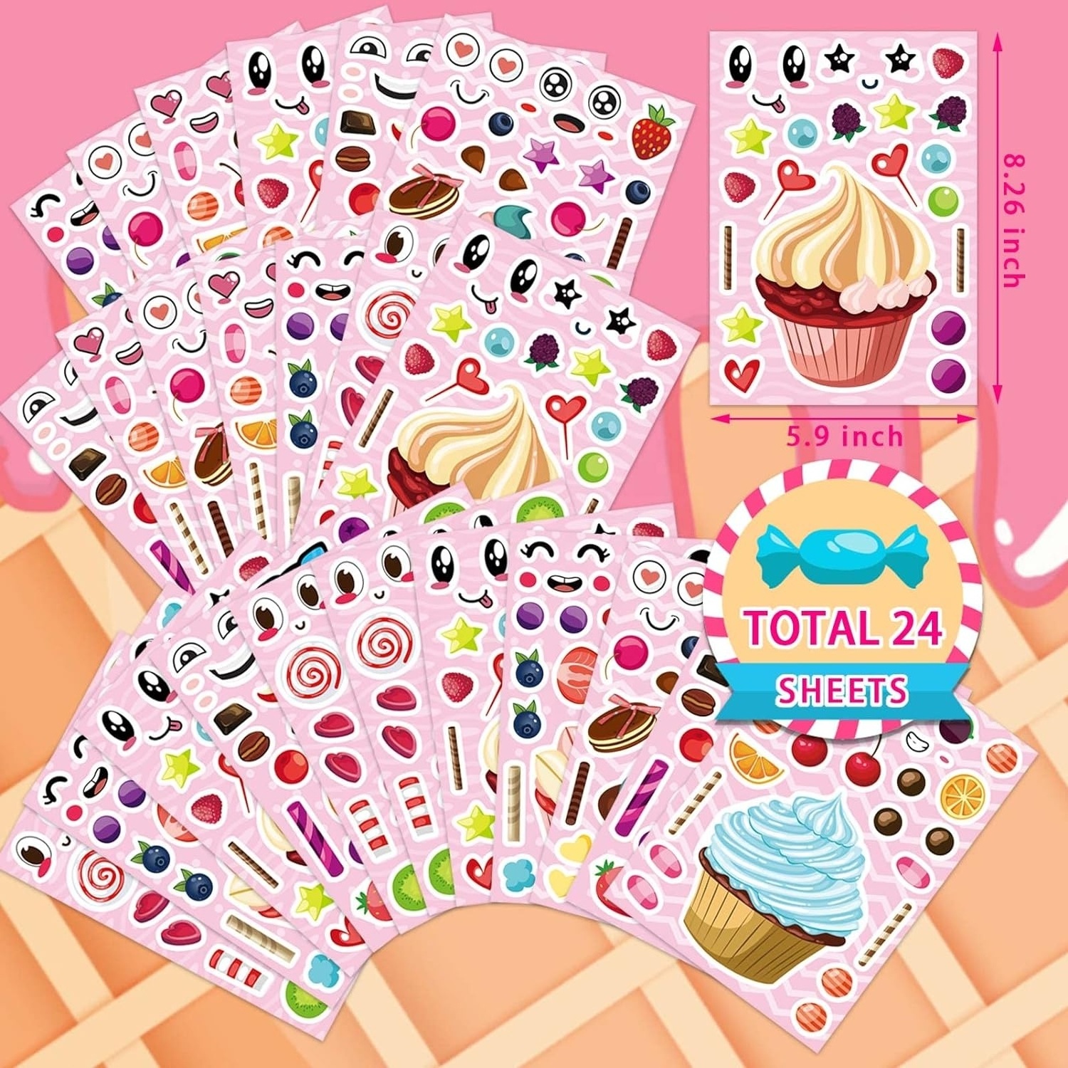 Cupcake Ice cream stickers Make your own dessert stickers Mix and match candy and fruit snacks Party supplies Kids Ice cream Sti