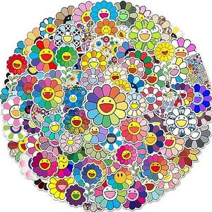 100 pcs Flower Stickers Pack colorful waterproof cartoon sunflower stickers gifts for kids