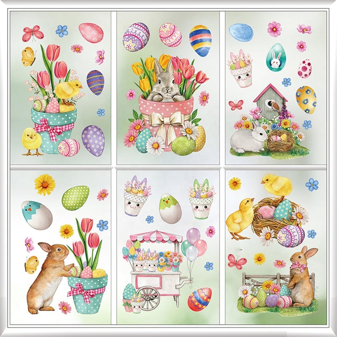 Easter Window Adsorption Film,9 reusable Easter Spring Window decals for children, Cute double-sided Easter Bunny Holiday Window