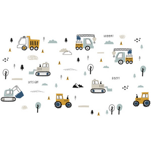 Cartoon engineering car crane excavator wall stickers self-adhesive decals bedroom living room wall decoration sticker for room