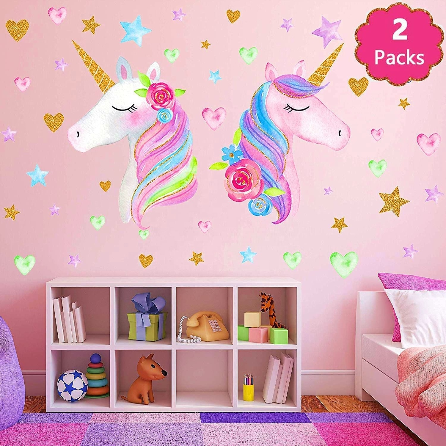 girls Room Unicorn Wall Stickers, Queen Size Unicorn Wall Stickers decorated girls Children's Bedroom for birthday parties