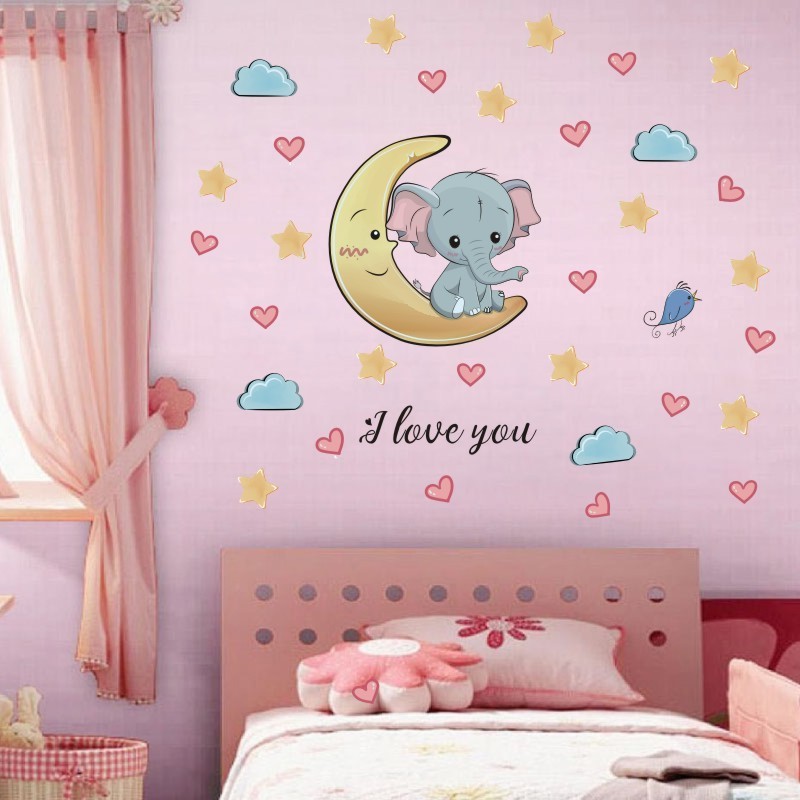 New children's Wall stickers self-adhesive elephant Star graffiti stickers bedroom decoration cross border home wall stickers