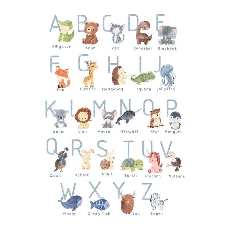 26 English letters with animals wall sticker decoration for kids self adhesive pvc decals for wall