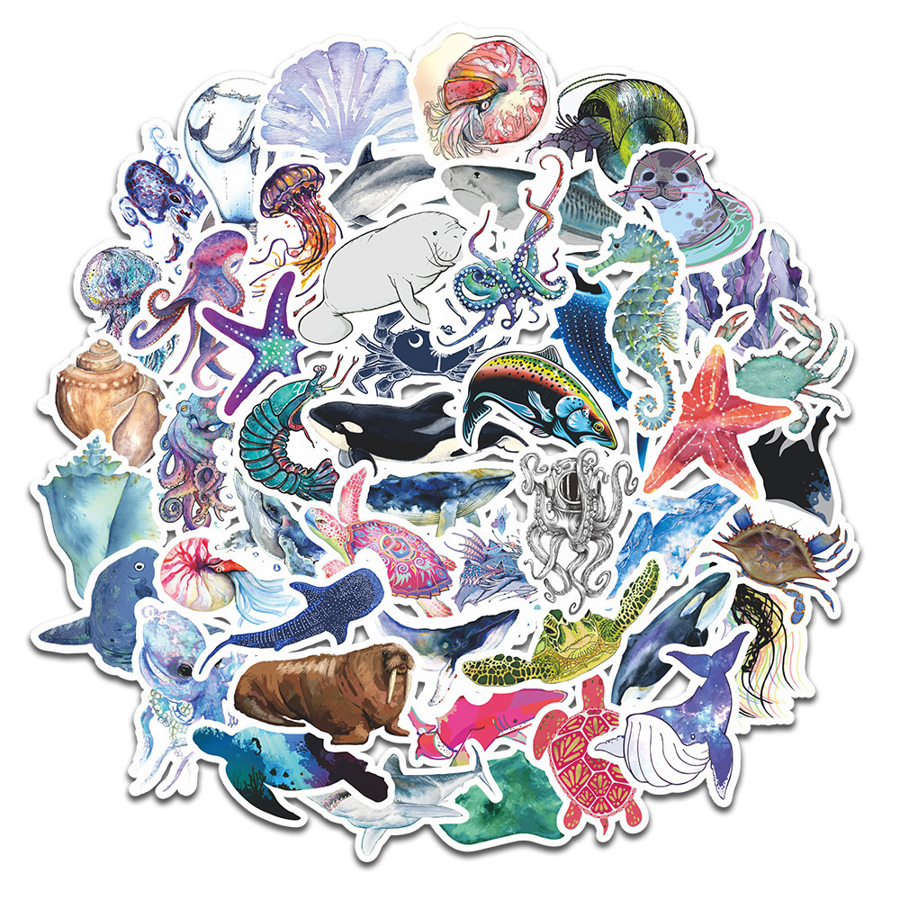 Blue Marine biology PVC sticker cartoon decals for bag luggage Mobile phone computer graffiti waterproof sticker