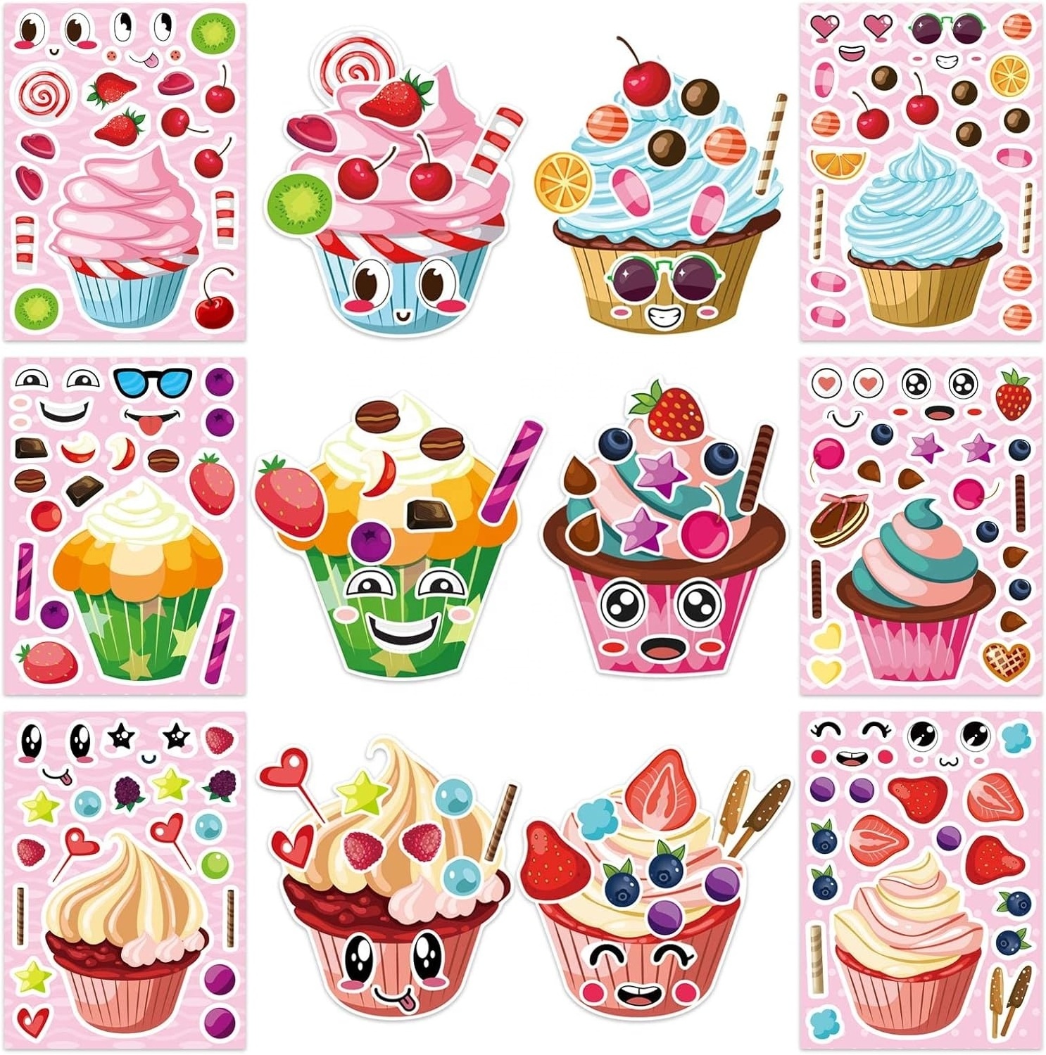 Cupcake Ice cream stickers Make your own dessert stickers Mix and match candy and fruit snacks Party supplies Kids Ice cream Sti