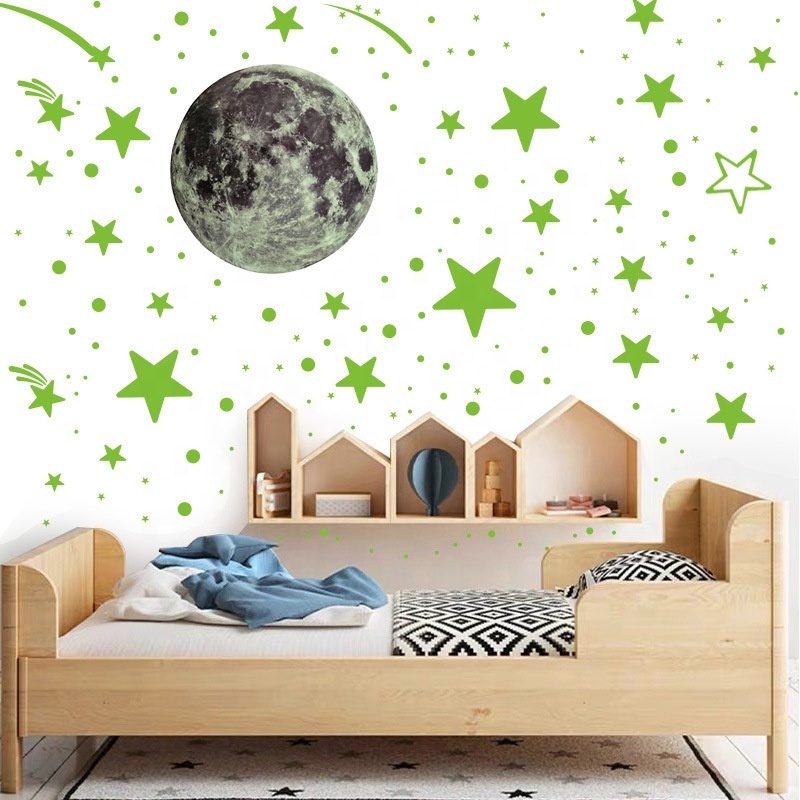 Hot sale glow-in-the-dark moon moon meteor polka dot creative fluorescent self-adhesive wall stickers children's room deco