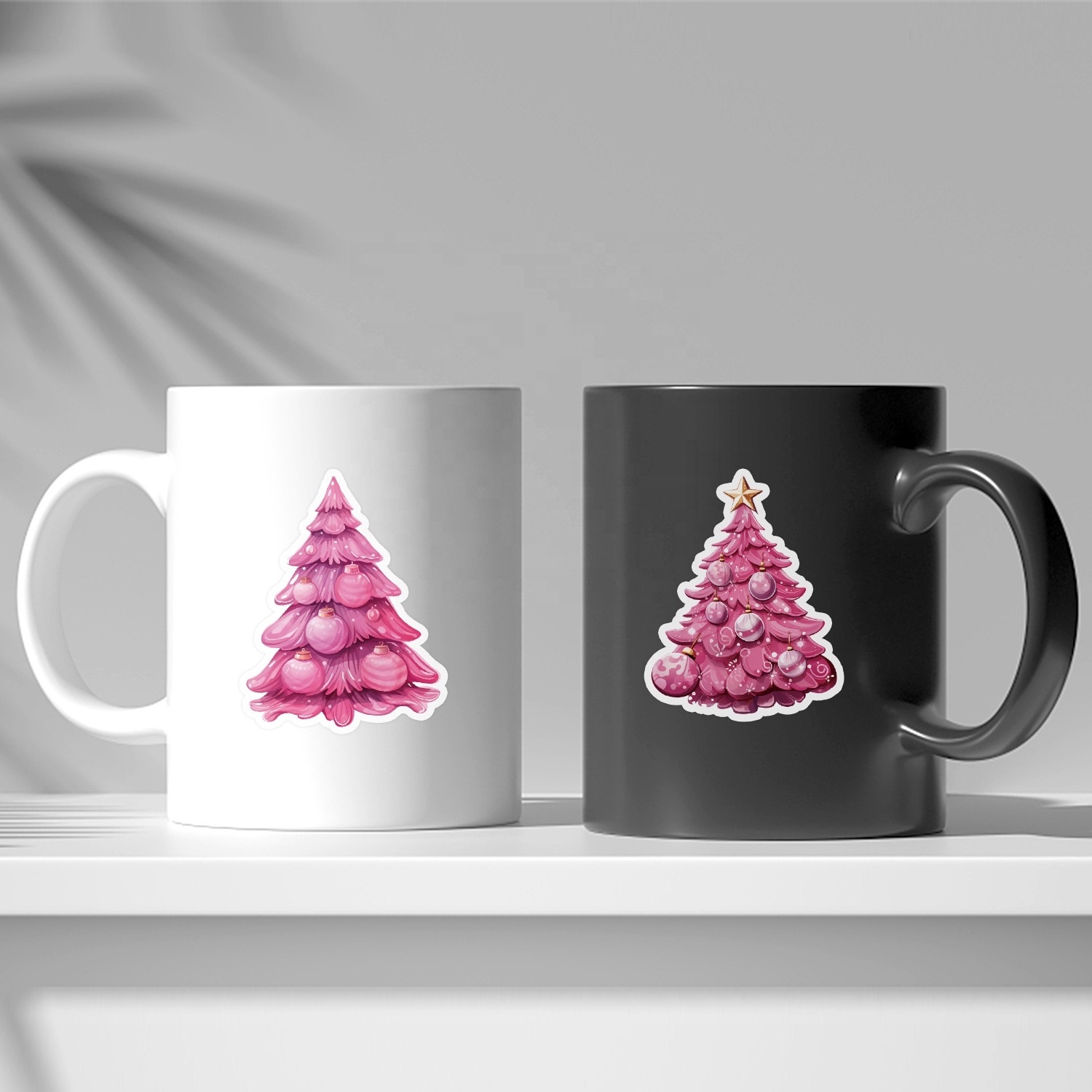 Pink Christmas tree stickers Cabinet window wall decoration stickers Waterproof creative tent stickers