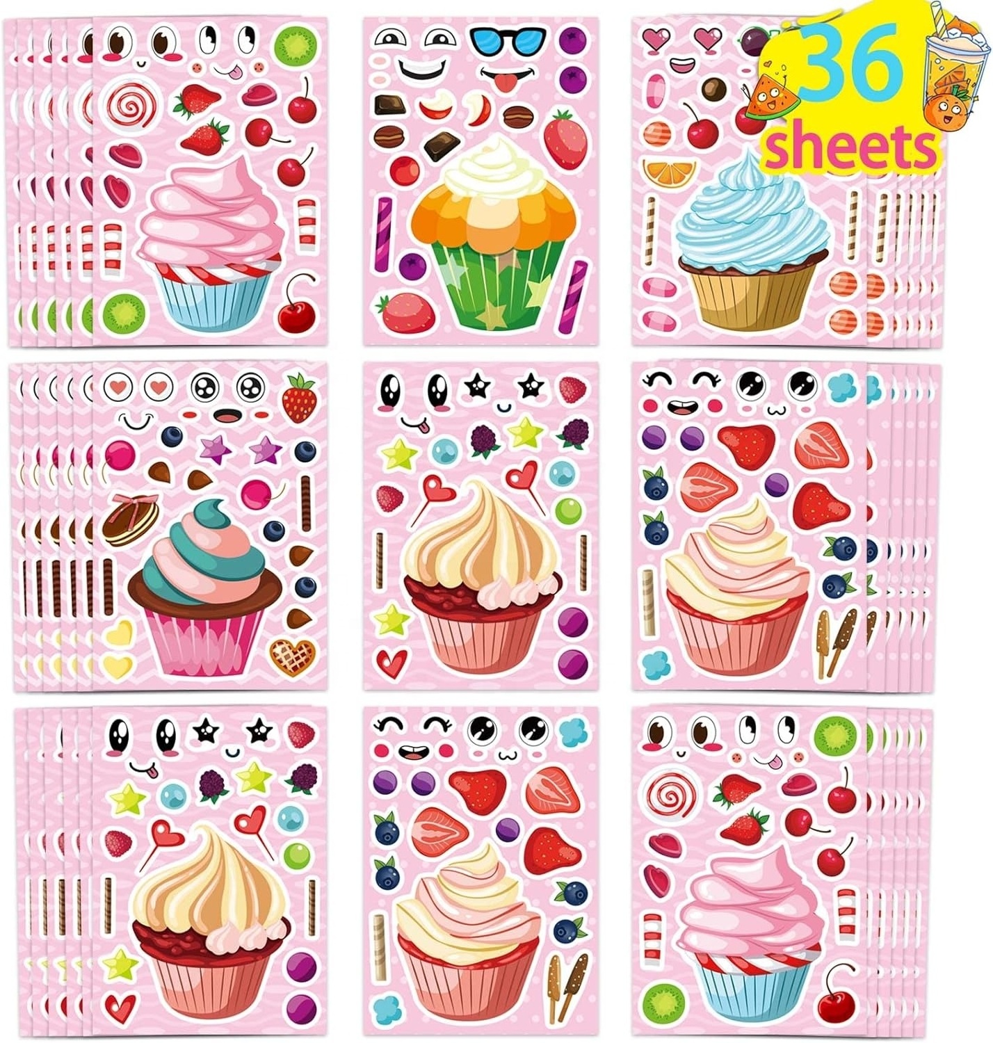 Cupcake Ice cream stickers Make your own dessert stickers Mix and match candy and fruit snacks Party supplies Kids Ice cream Sti