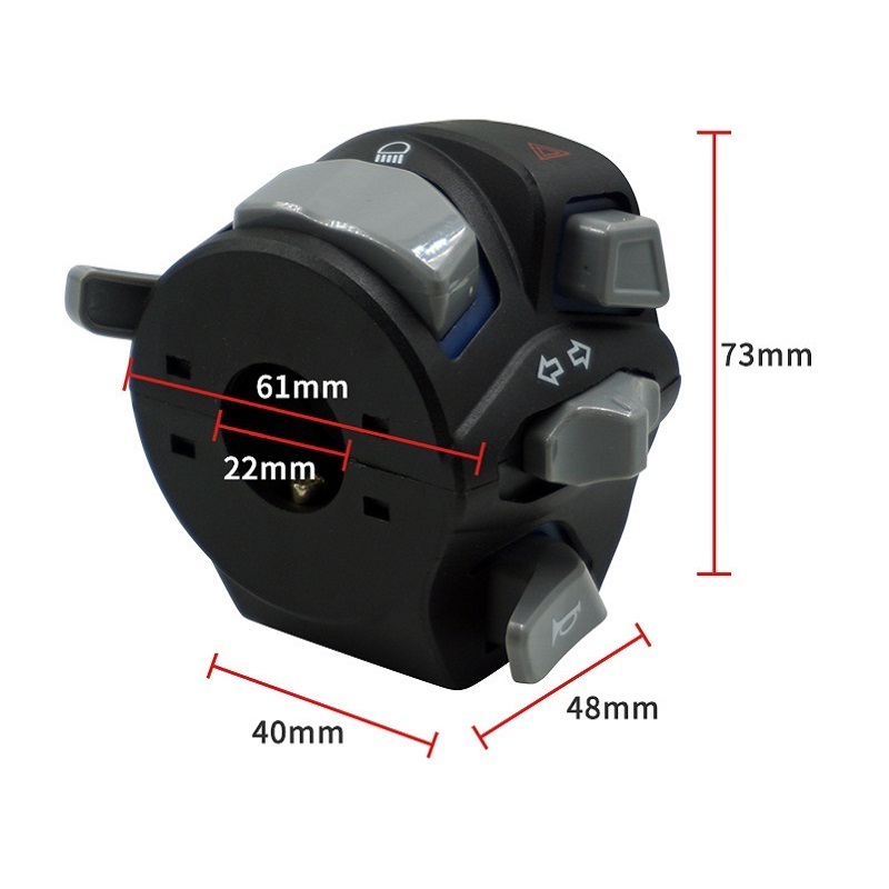 7/8'' 22MM Universal Motorcycle Seat Switch With LED Light 9-in-1 Horn Headlight Switch Handlebar Switch