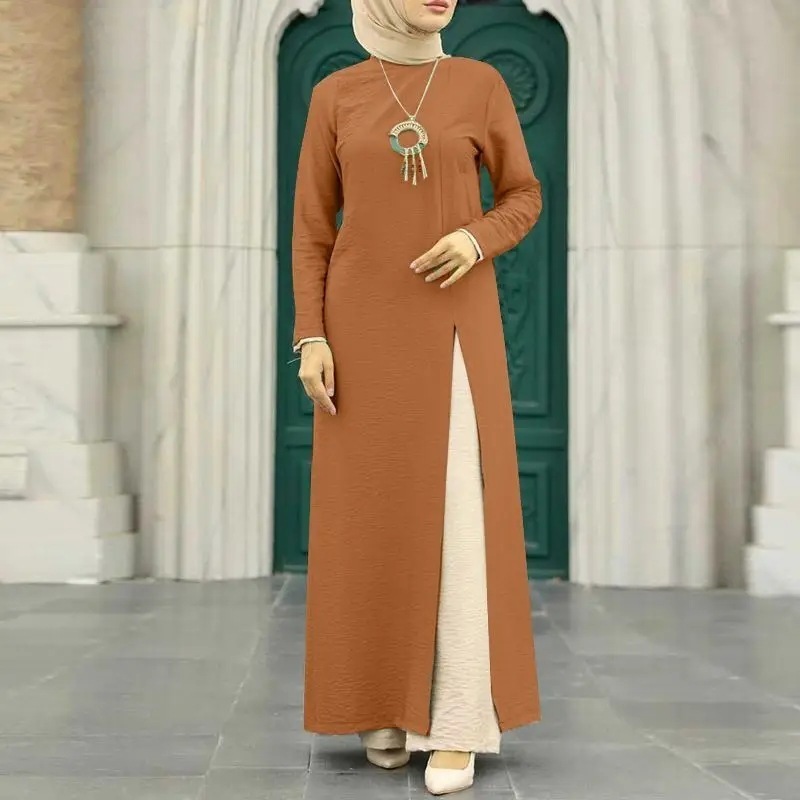 Traditional muslim clothing&accessories women's round neck loose swing abaya women muslim dress 2023 Middle Eastern robe chiffon