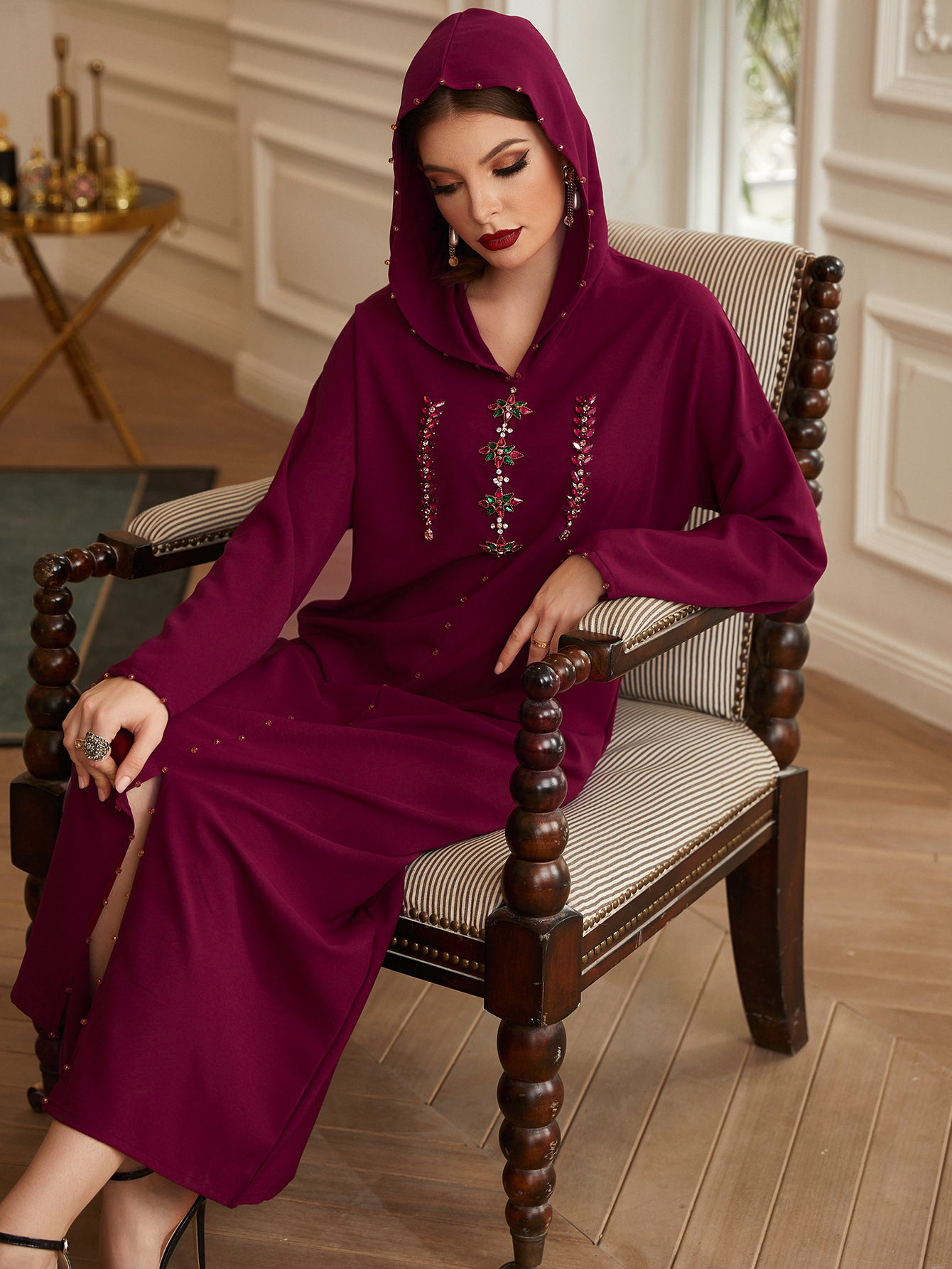 2024 New Design Islamic Clothing Satin Hand made Pearls Dubai Abaya Women Muslim Dress Open Modest Abaya