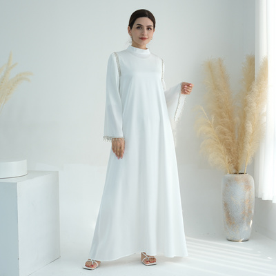 Abaya Dubai Gown Dresses for Women Hand Beading Abaya Satin Sequin Loose Sleeve Muslim Open Abaya