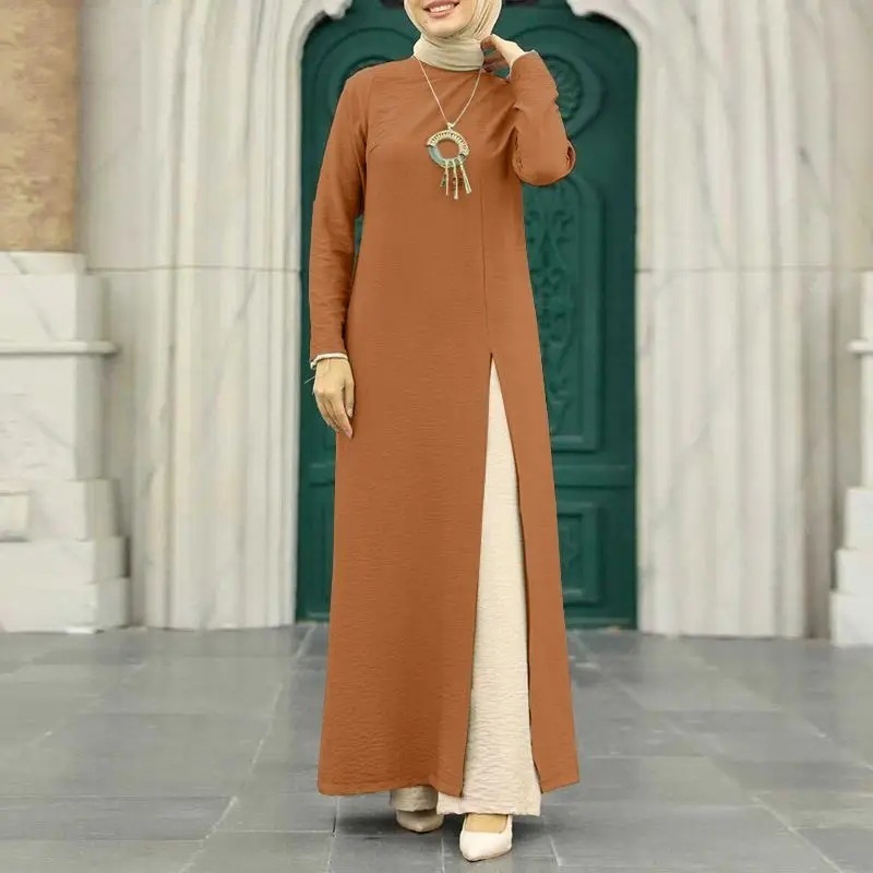 Traditional muslim clothing&accessories women's round neck loose swing abaya women muslim dress 2023 Middle Eastern robe chiffon