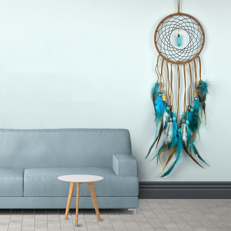 Wholesale Indian Style Dream Catcher Wall Hanging Pendant Handmade Crystal Feather Dream Catcher for Home Decor