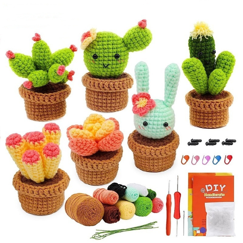 DIY Crochetta Crochet Starter Kit for Beginners with Yarn Flower Cactus Plant Pot Crochet Knitting Materials Kit Set for Adults