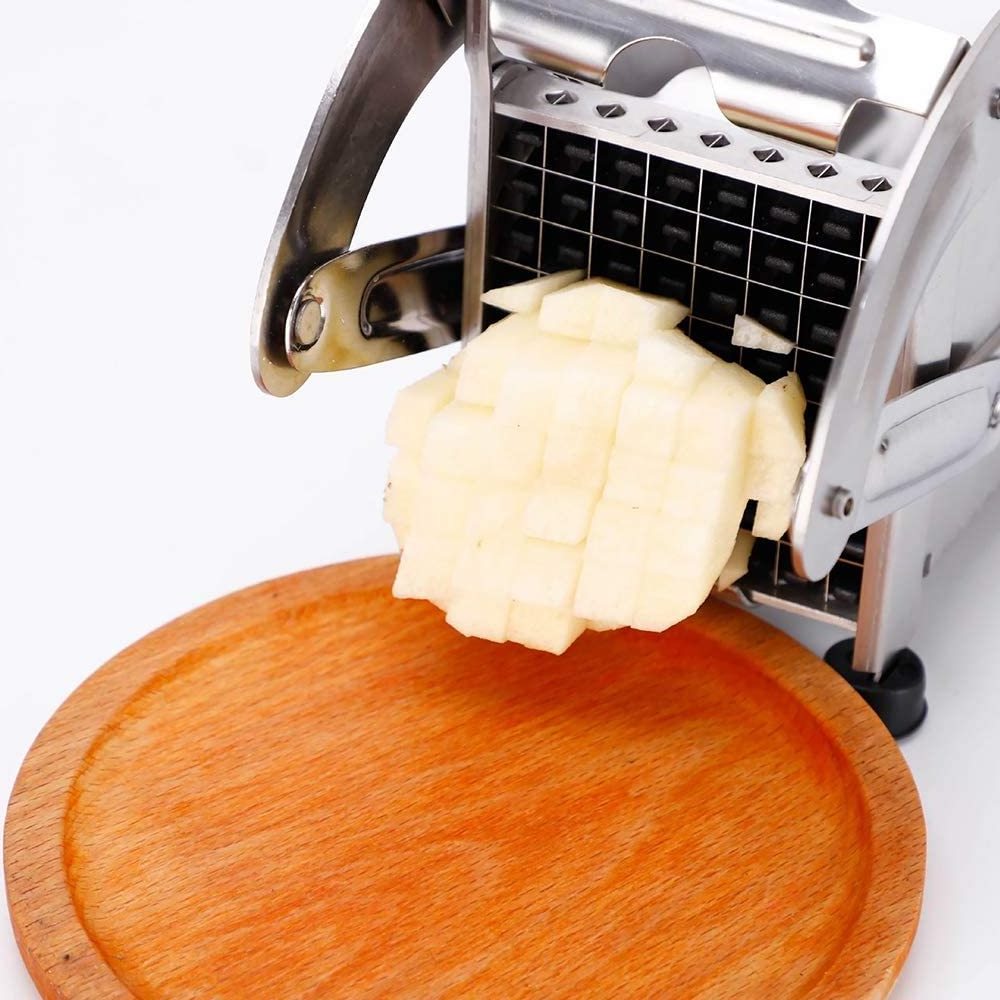 430 Stainless Steel Potato Chipper Manual French Fries Cutter Slicer for Cucumber Vegetables Includes 2 Blades