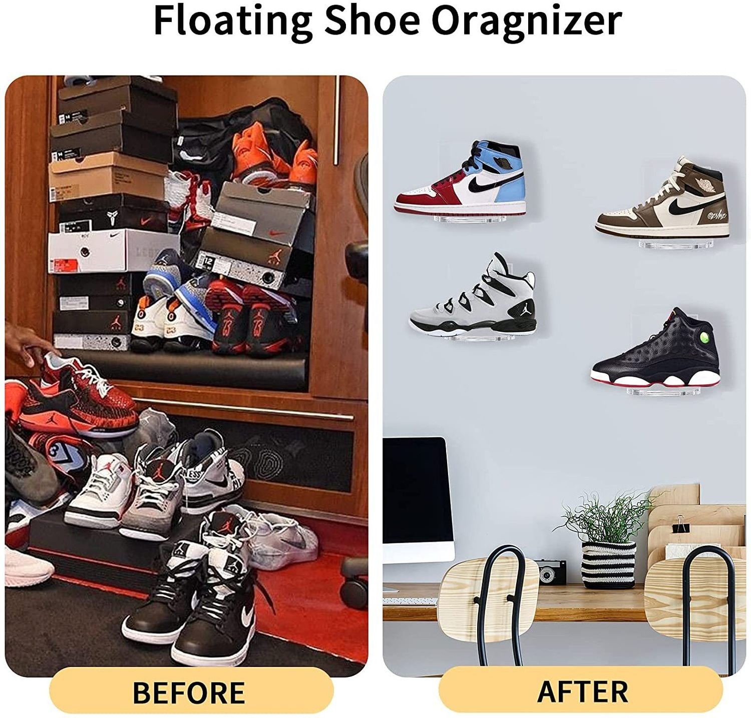 6 Pack Wall Mount Clear Floating Shoe Display Shelf Acrylic Shoe Racks Stand Storage Organizer for Shop Store Display