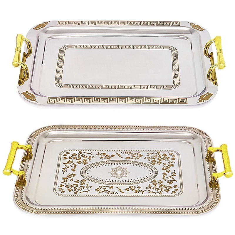 Luxury Rectangular Serving Tray serving tray with handles serving platter stainless steel food trays