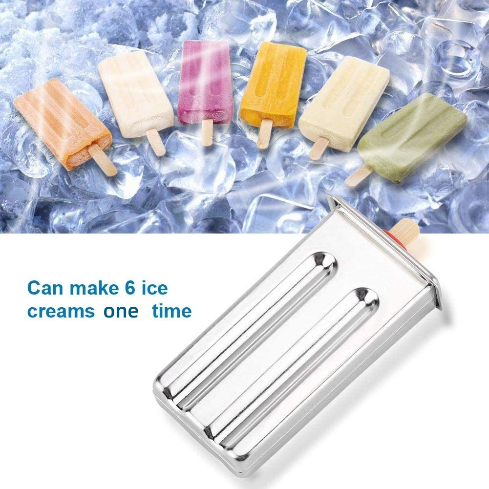 Set of 6 Stainless Steel Ice Cream Lolly Popsicle Molds Reusable Ice Cream Mould with Stick Holder Base DIY Ice Cream Makers