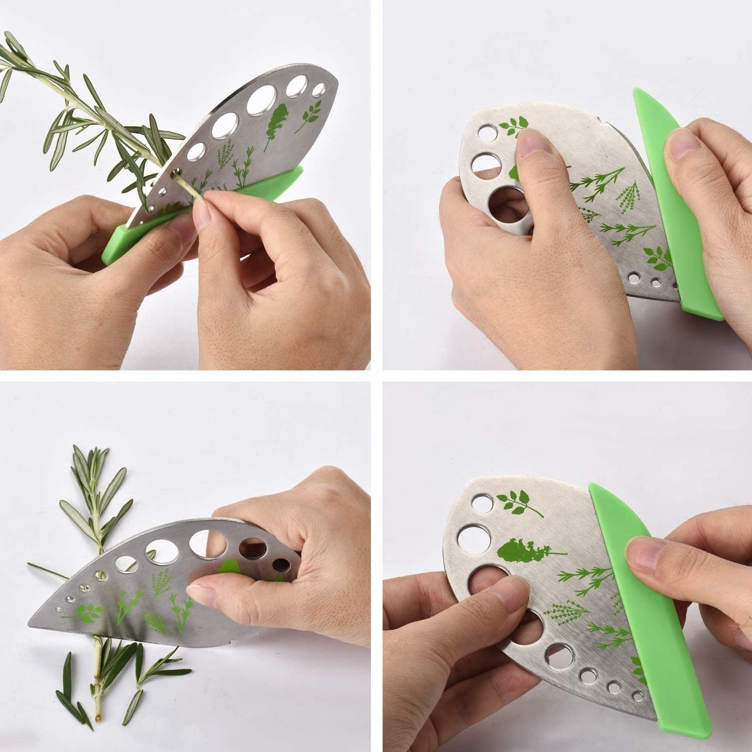 Stainless Steel Kitchen Herb Leaf Stripping Tool Metal Herb Pealer Cutter 9 holes Herb Stripper