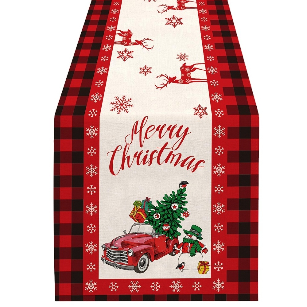 13 x 72 Inch Cotton Linen Christmas Table Runner, Seasonal Winter Kitchen Table Decoration for Indoor Home Party Decor