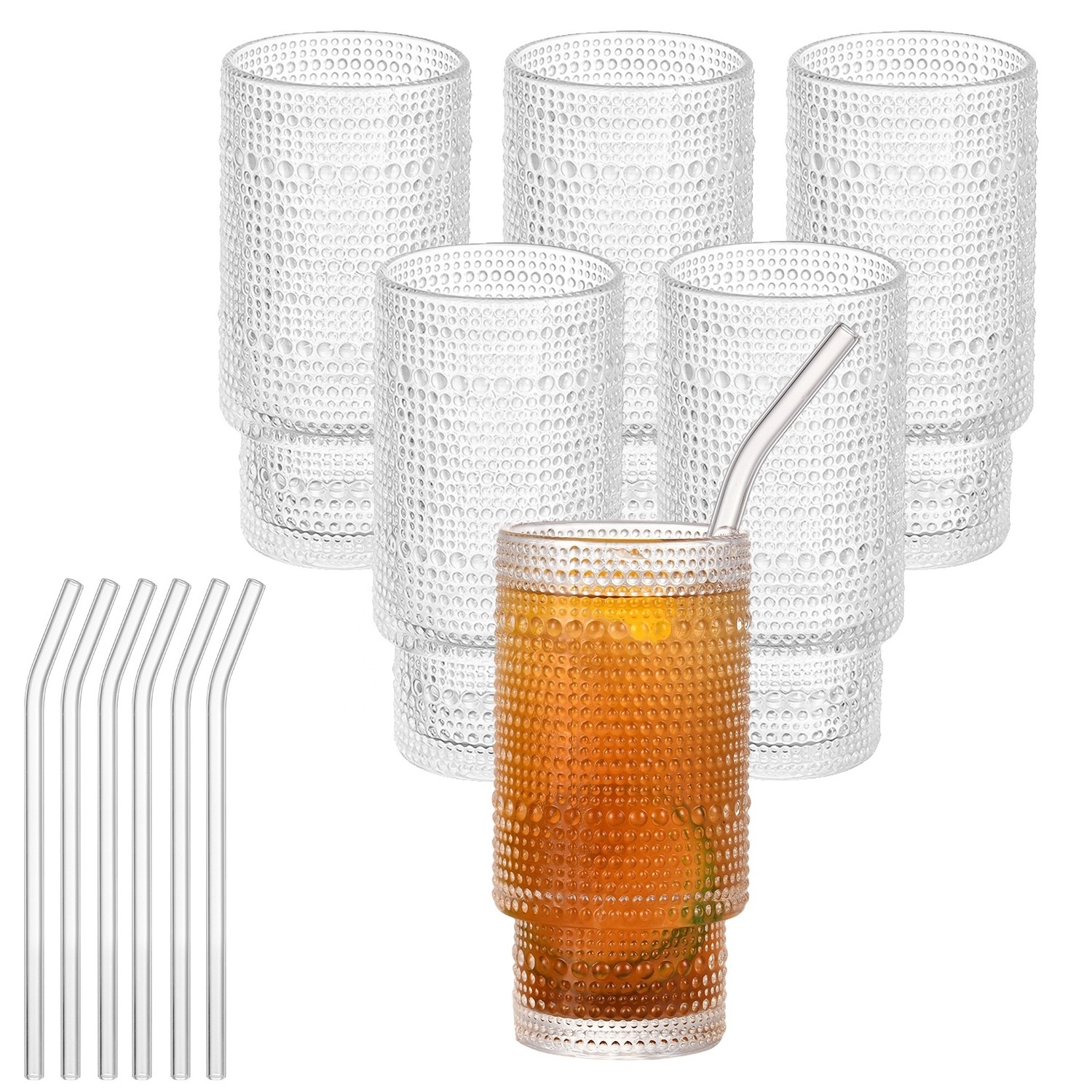 Wholesale Creative Unique Ribbed Glass Cups Set of 4 Vintage Ribbed Glassware 11oz Drinking Glasses Cocktail Glasses