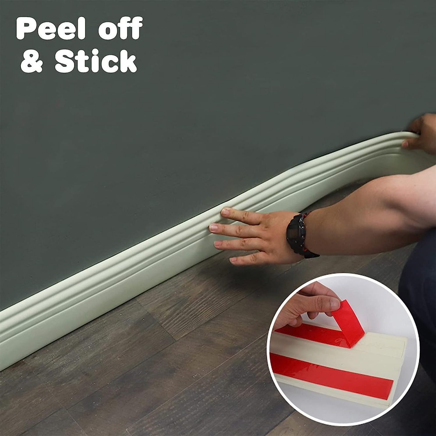 Self-Adhesive Flexible Baseboard Molding Trim - Peel & Stick Rubber Wall Base, Cove Base Moulding, Caulk Strip Trim - 16.4 ft