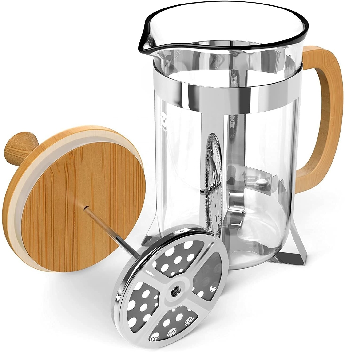 Eco-Friendly Bamboo Cover French Press Coffee Tea Maker 304 Stainless Steel Percolator Filter Press Coffee Pot Glass Teapot