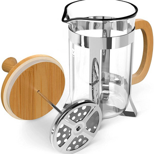 Eco-Friendly Bamboo Cover French Press Coffee Tea Maker 304 Stainless Steel Percolator Filter Press Coffee Pot Glass Teapot