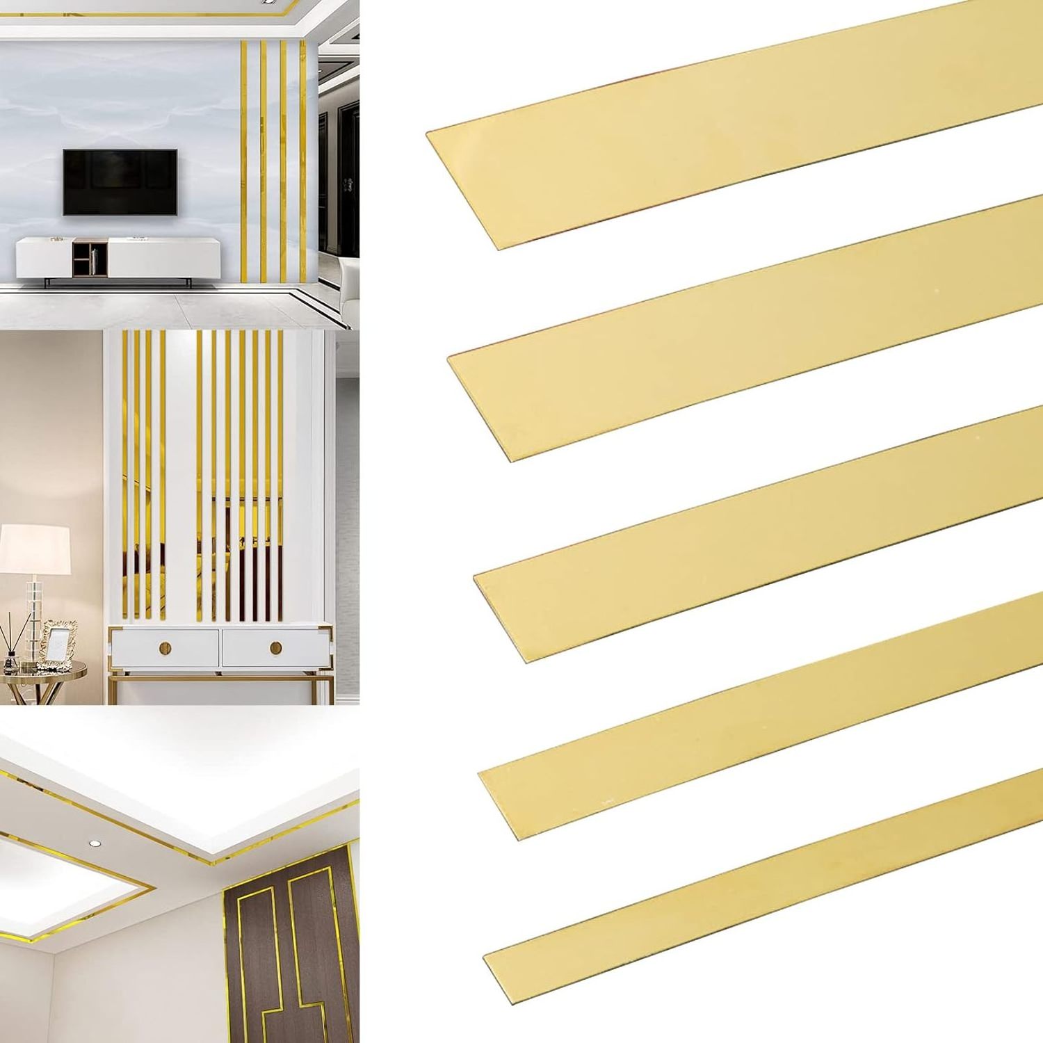 Flexible Self-Adhesive Stainless Steel Wall Molding Trim Peel and Stick Metal Trim for Ceiling Mirror Frame Fireplace Home Decor