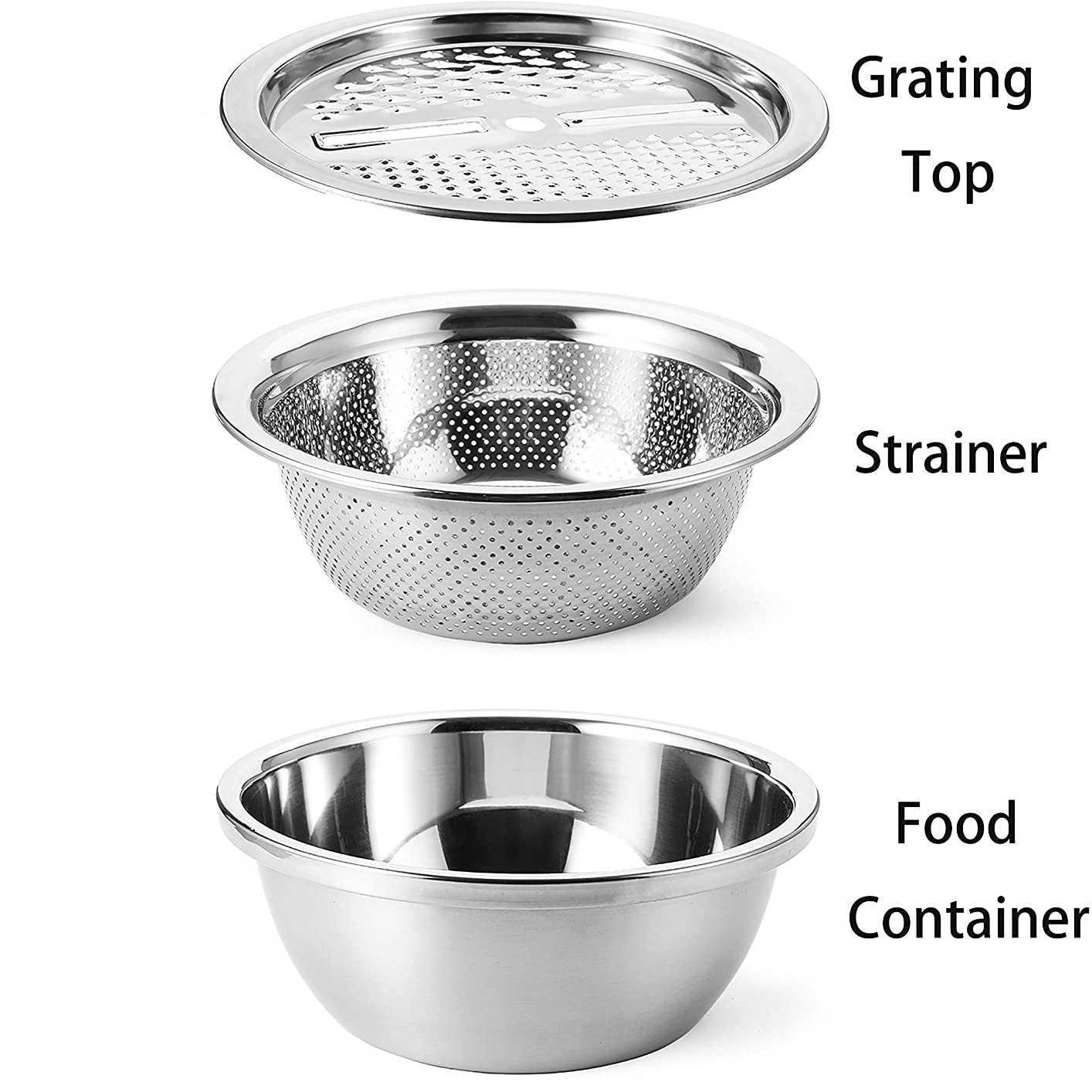 3 in 1 Stainless Steel Basin With Grater with Stainless Steel Drain Basin Ginger Grater Basket Vegetable Fruit Cutter Kitchen