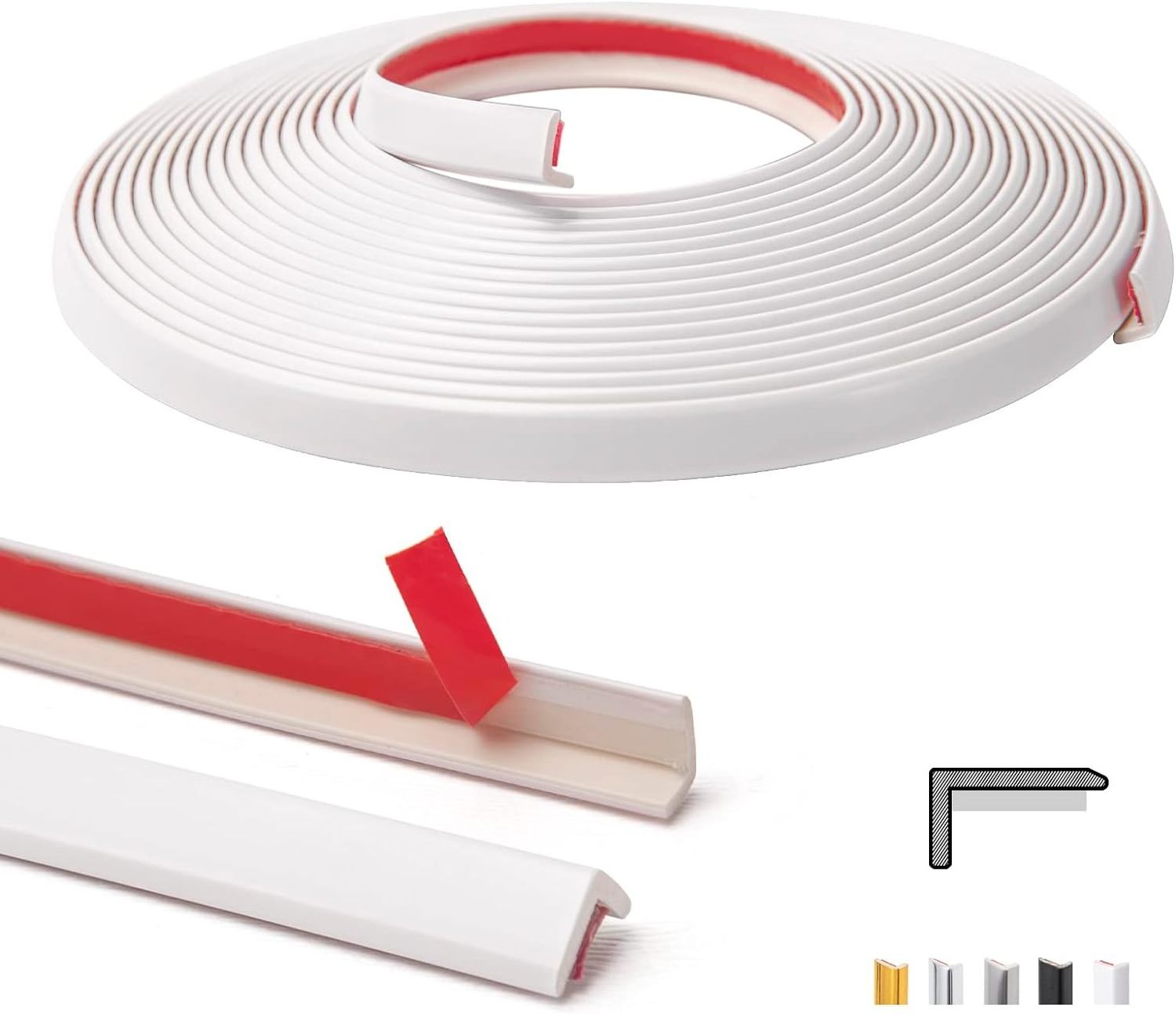 20ft Peel and Stick PVC Corner Trim Molding for Ceiling, Table, Mirror, Tile and Wall Edge - Furniture Protector and Decoration