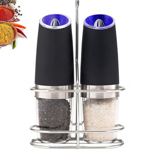 Adjustable Coarseness LED Light Electric Pepper Salt Grinder Stainless Steel Plastic Automatic Spices Mill