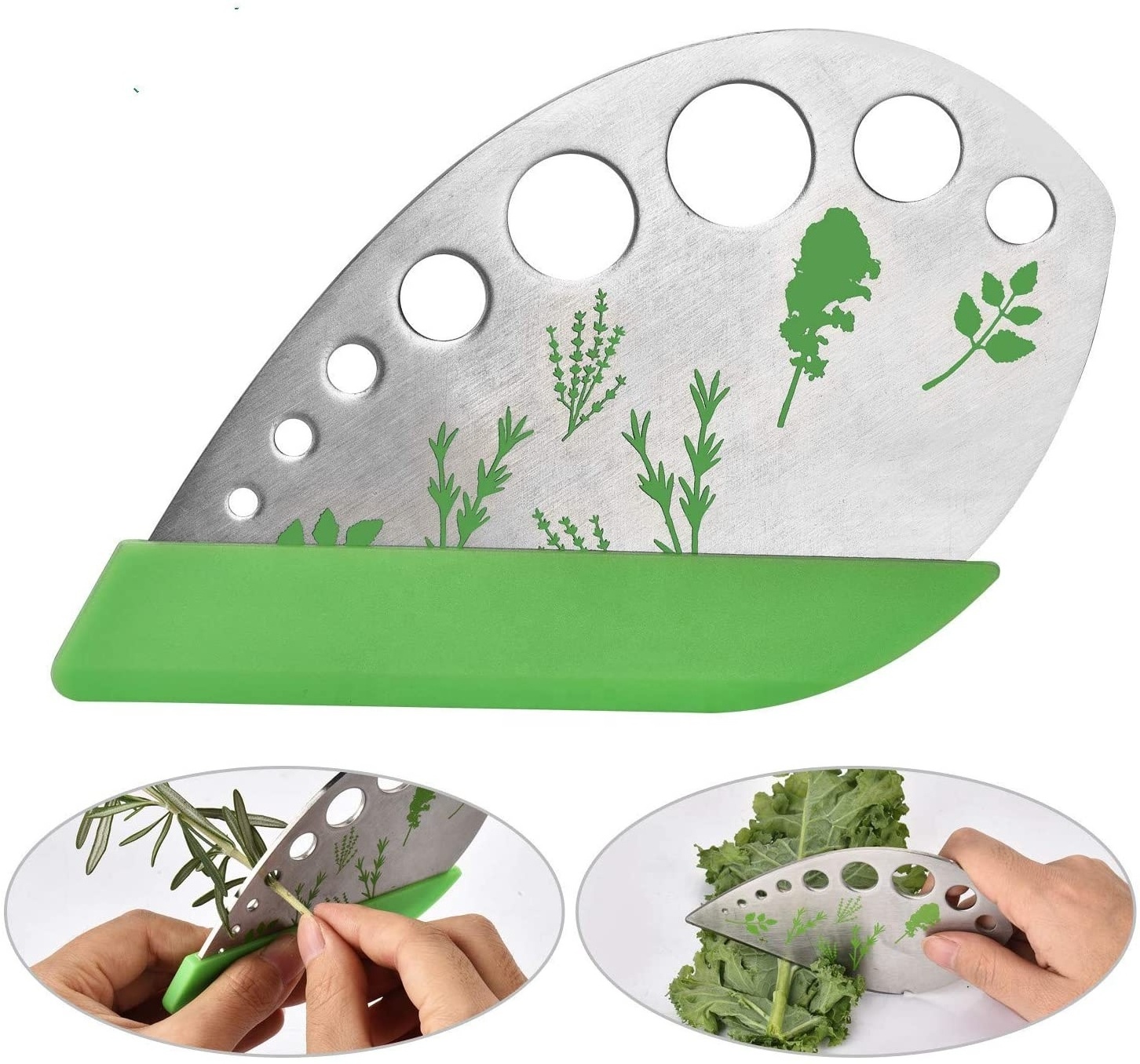 Stainless Steel Kitchen Herb Leaf Stripping Tool Metal Herb Pealer Cutter 9 holes Herb Stripper