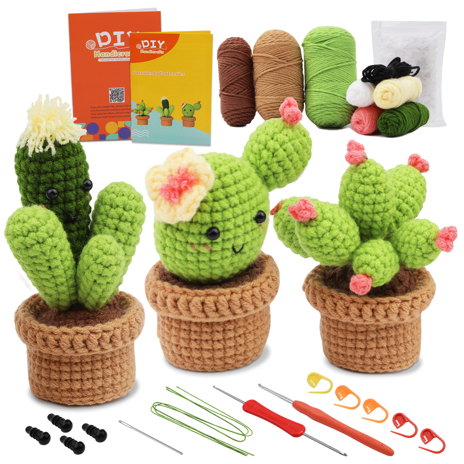 DIY Crochetta Crochet Starter Kit for Beginners with Yarn Flower Cactus Plant Pot Crochet Knitting Materials Kit Set for Adults