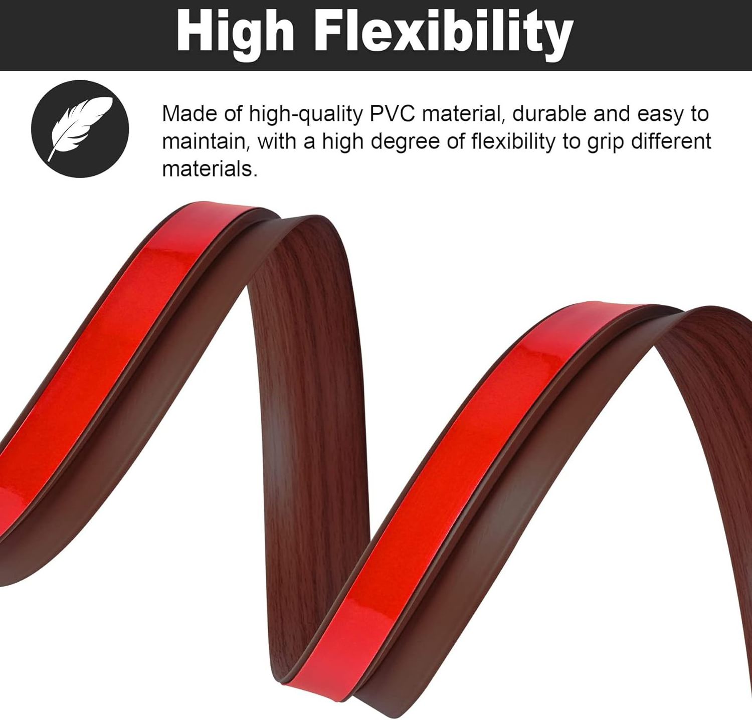 3.28Ft Flexible Rubber Floor Transition Strip PVC Vinyl Self-Adhesive Edging Trim for Laminate, Carpet, Doorway Edge Threshold