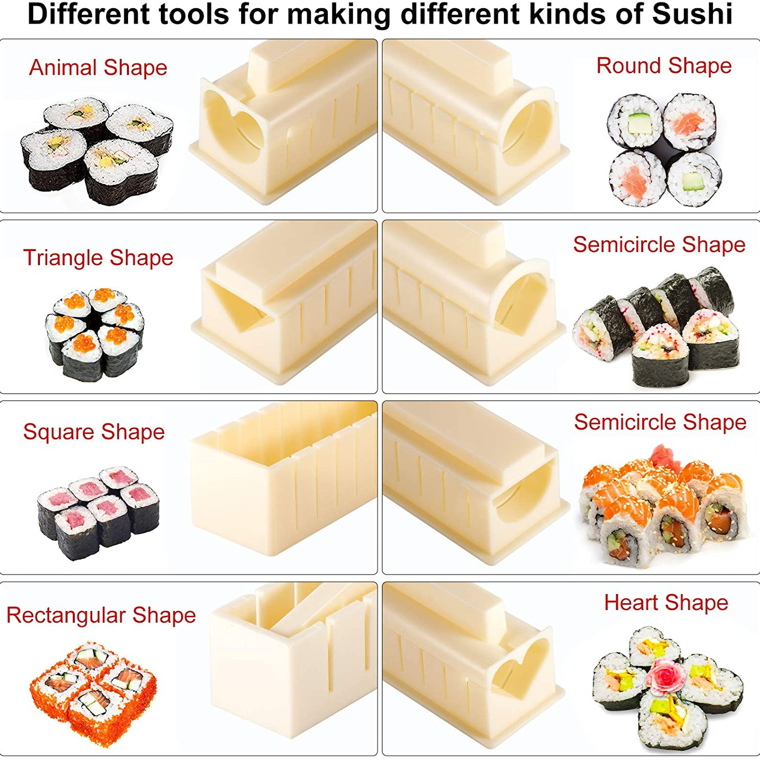 Sushi Making Kit 10pcs Plastic Sushi Rice Roll Mold Maker Kit Home Kitchen Sushi DIY Tools for Beginners