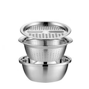 3 in 1 Stainless Steel Basin With Grater with Stainless Steel Drain Basin Ginger Grater Basket Vegetable Fruit Cutter Kitchen