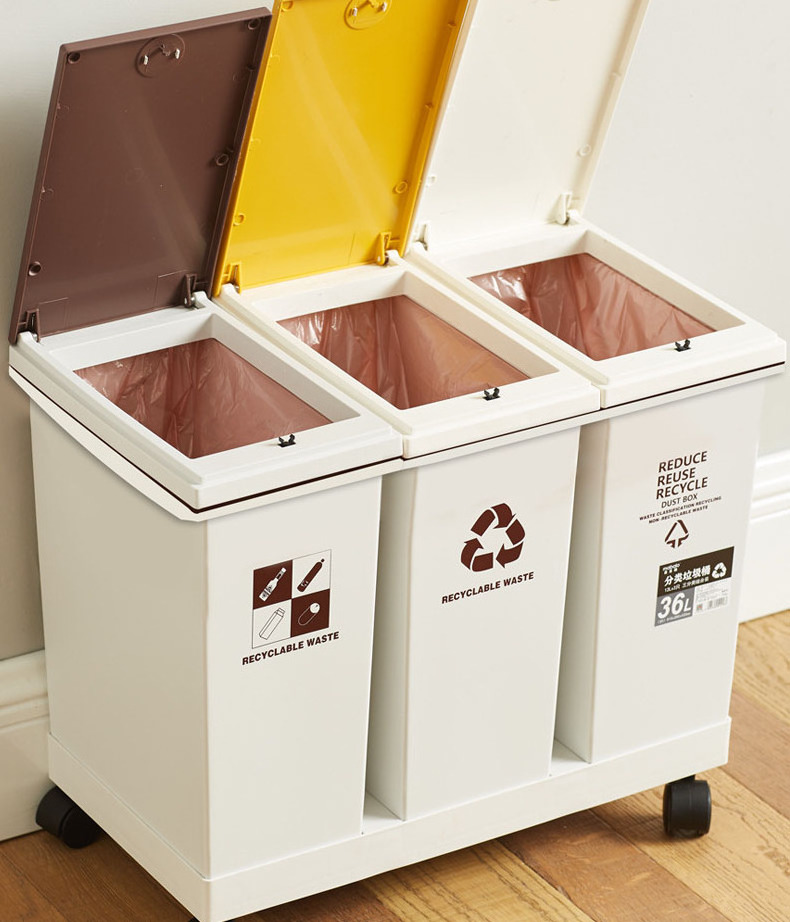 Plastic 2/3 Compartment Garbage Sorting Trash Can with Wheel and Lid 10L 36L for Kitchen Waste Bin Garbage Can