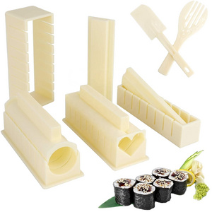 Sushi Making Kit 10pcs Plastic Sushi Rice Roll Mold Maker Kit Home Kitchen Sushi DIY Tools for Beginners