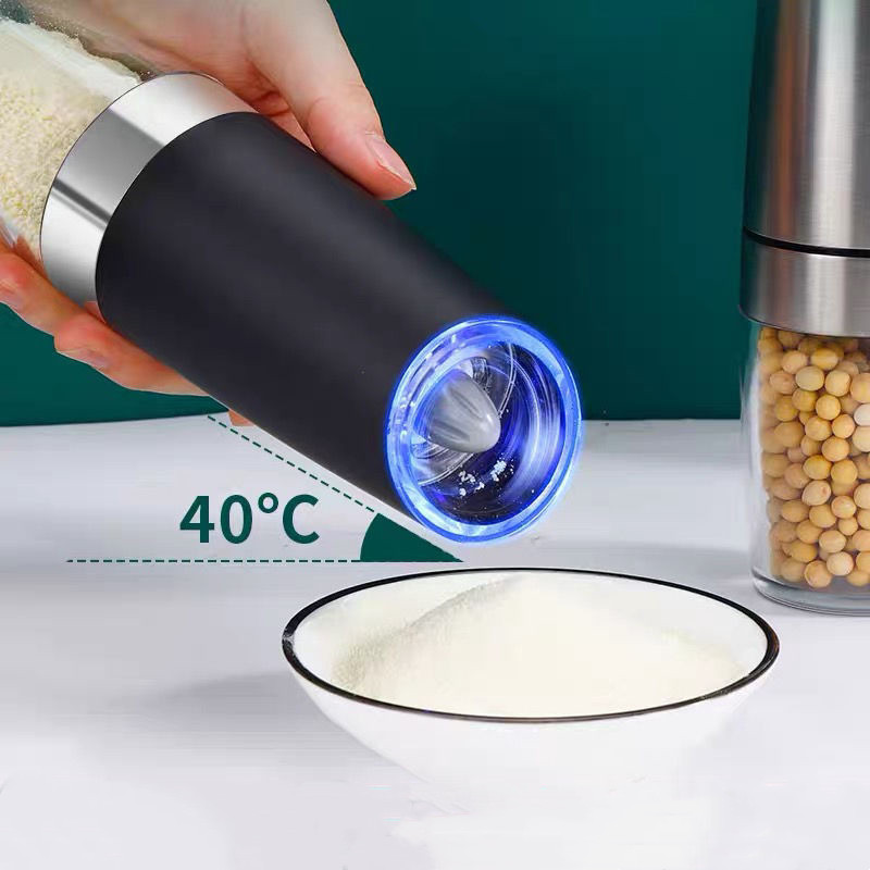 Adjustable Coarseness LED Light Electric Pepper Salt Grinder Stainless Steel Plastic Automatic Spices Mill