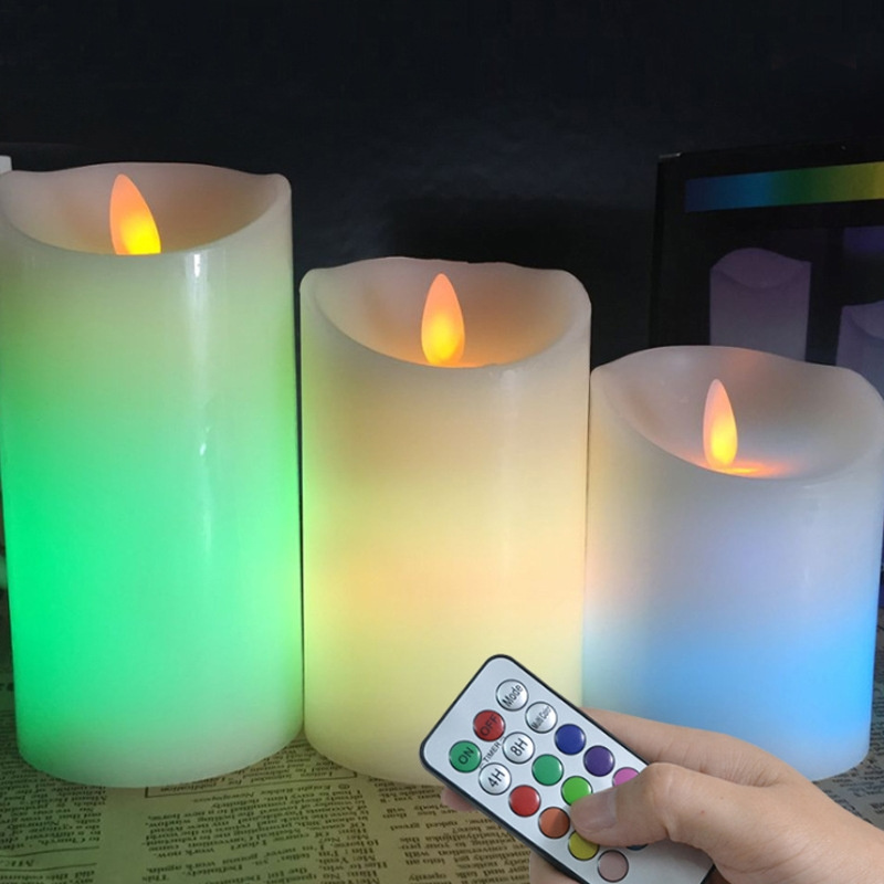 Multi Color Flickering Flameless LED Candles with Remote Control and Timer 3 Pack Battery Operated LED Candles for Decoration