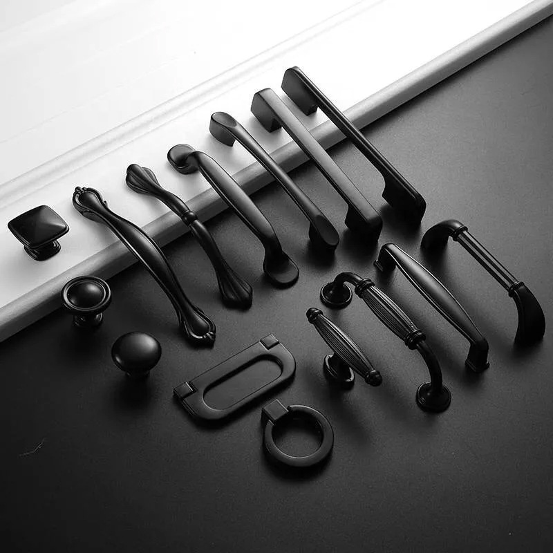 Door handles knobs hardware black Stainless steel decorative wardrobe kitchen cabinet drawer pulls handles