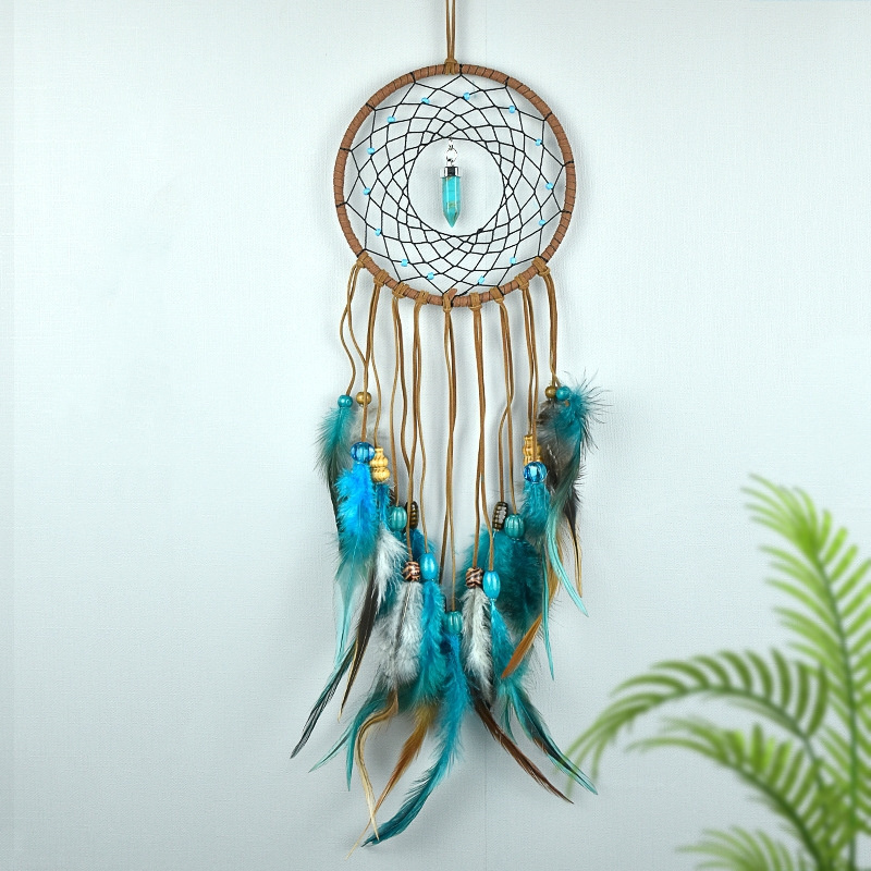 Wholesale Indian Style Dream Catcher Wall Hanging Pendant Handmade Crystal Feather Dream Catcher for Home Decor