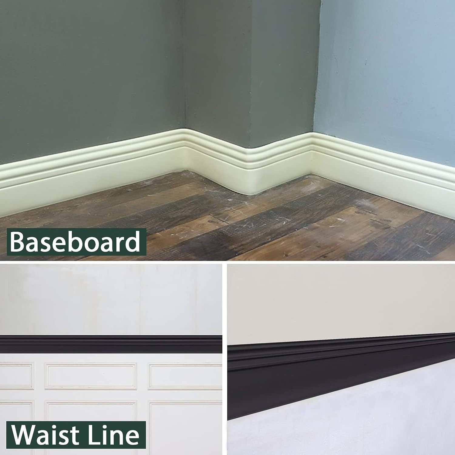 Self-Adhesive Flexible Baseboard Molding Trim - Peel & Stick Rubber Wall Base, Cove Base Moulding, Caulk Strip Trim - 16.4 ft