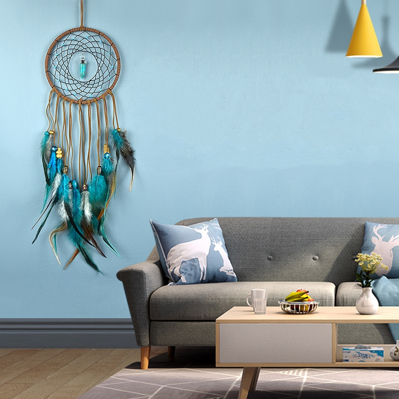 Wholesale Indian Style Dream Catcher Wall Hanging Pendant Handmade Crystal Feather Dream Catcher for Home Decor