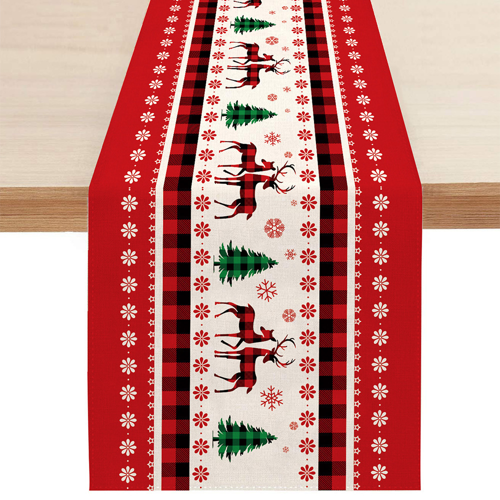 13 x 72 Inch Cotton Linen Christmas Table Runner, Seasonal Winter Kitchen Table Decoration for Indoor Home Party Decor