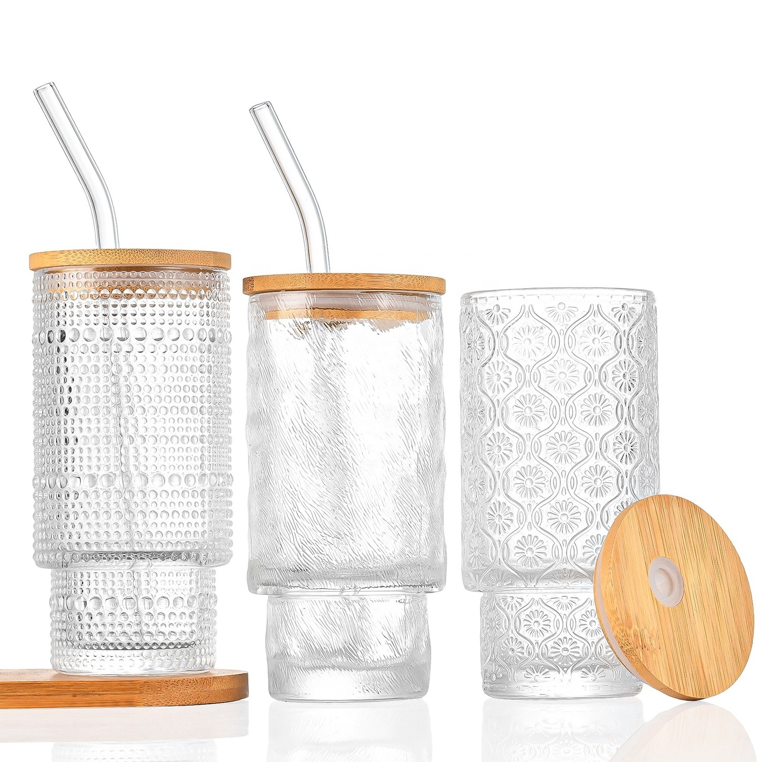 Wholesale Creative Unique Ribbed Glass Cups Set of 4 Vintage Ribbed Glassware 11oz Drinking Glasses Cocktail Glasses