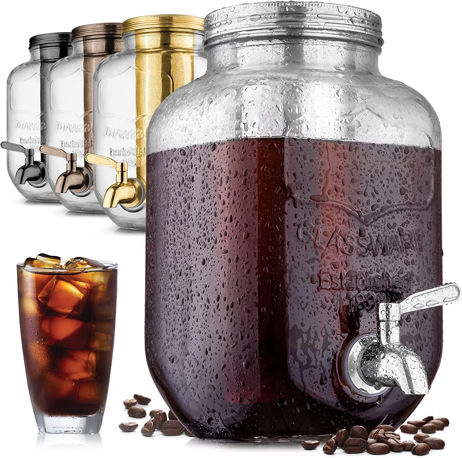 Cold Brew Coffee Maker with EXTRA-THICK Glass Carafe Stainless Steel Filter Premium Iced Coffee Maker, Cold Brew Pitcher