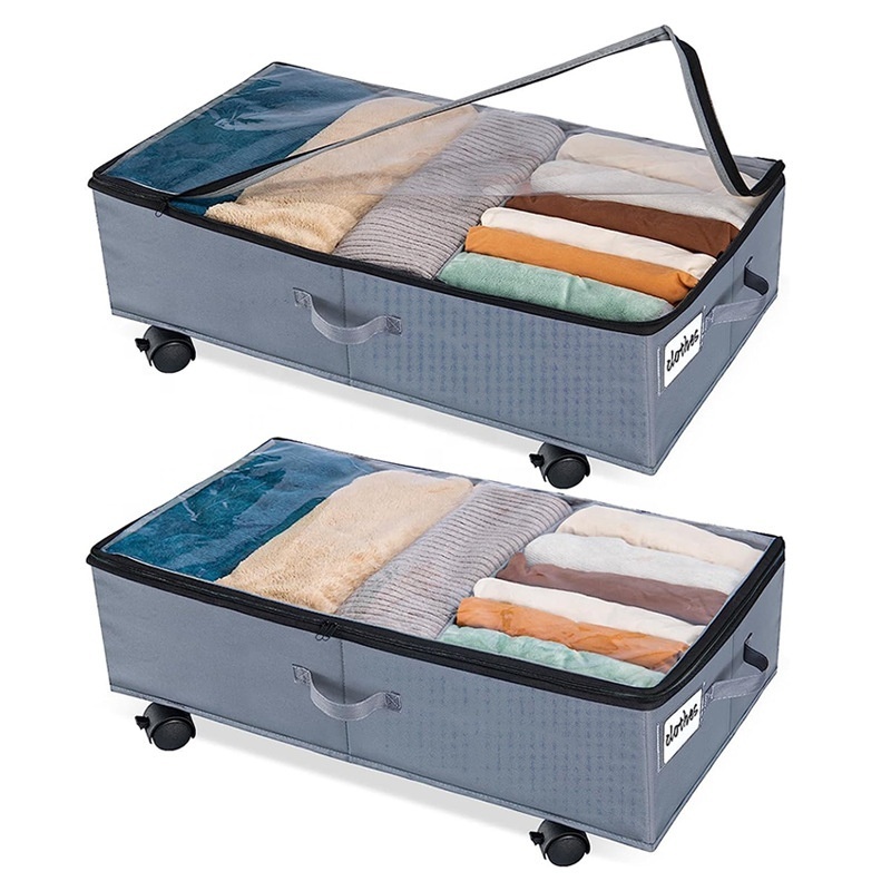 Foldable Under Bed Storage with Wheels and Lids Rolling Underbed Storage Containers Metal Under the Bed Shoe Storage Organizer